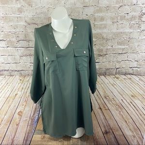 Persaya Olive green quarter sleeve dressy top M